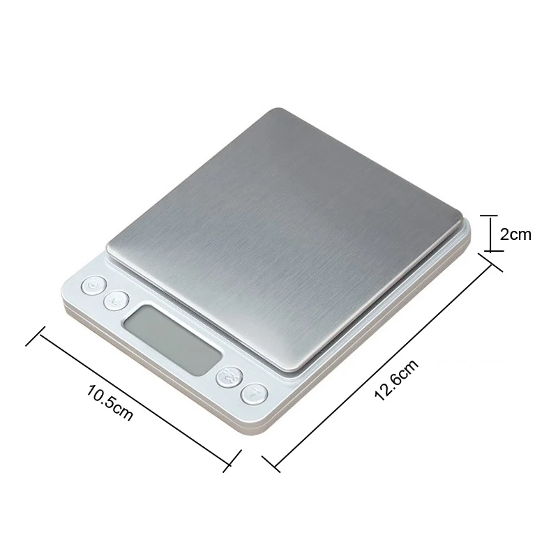 Pocket Digital Scale Electronic Weight Scales 3kg 0.1g / 500g 0.01g Jewelry Scale Food Kitchen Balance Silver With 2 Tray