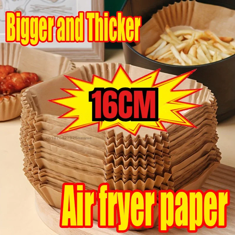 Papel desechable para freidora de aire, bandeja de papel absorbente de aceite y antiaceite, almohadilla antiadherente para hornear, cuadrado de gran dureza, 50 Uds.