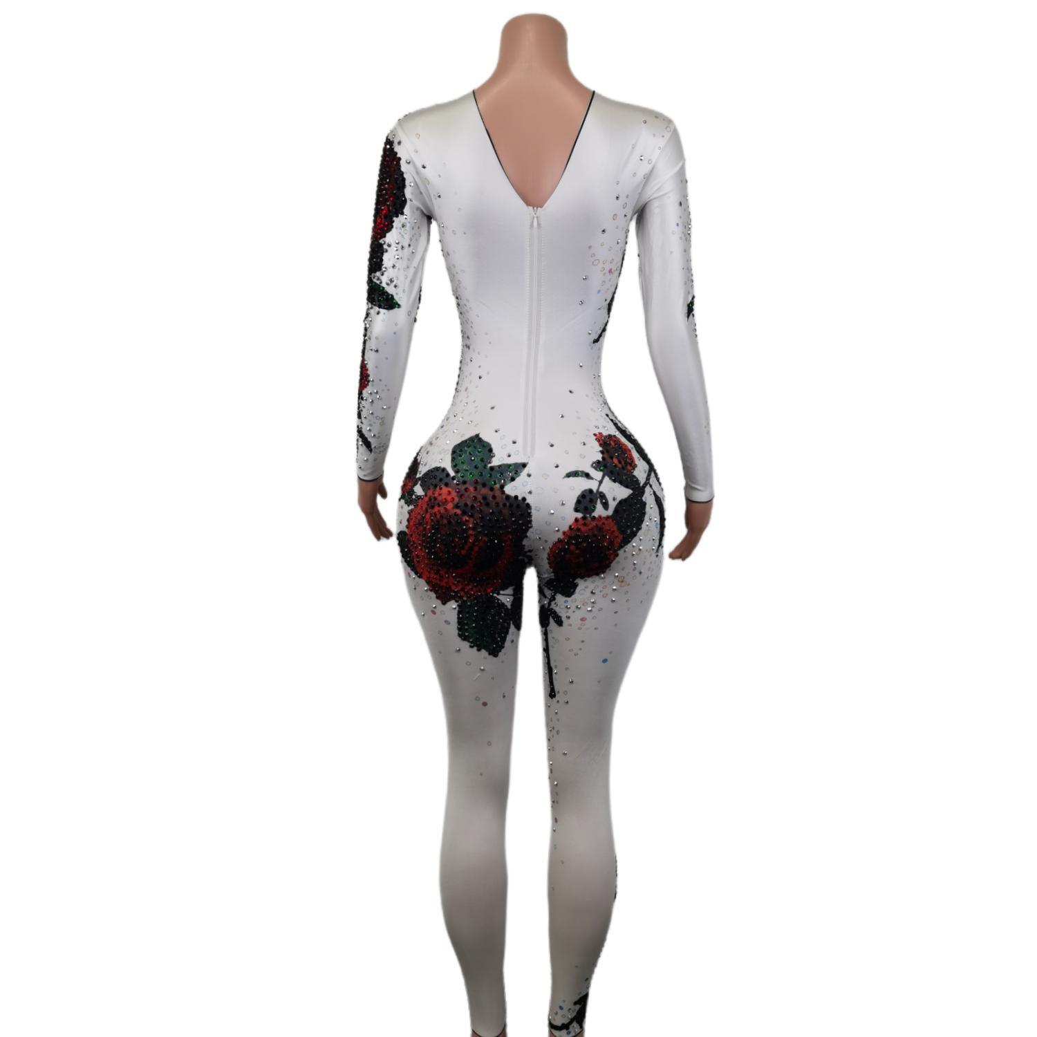 女性のための光沢のあるナイトクラブジャンプスーツ,スリムフィット,誕生日パーティーの服,ステージウェア,花柄,miguu