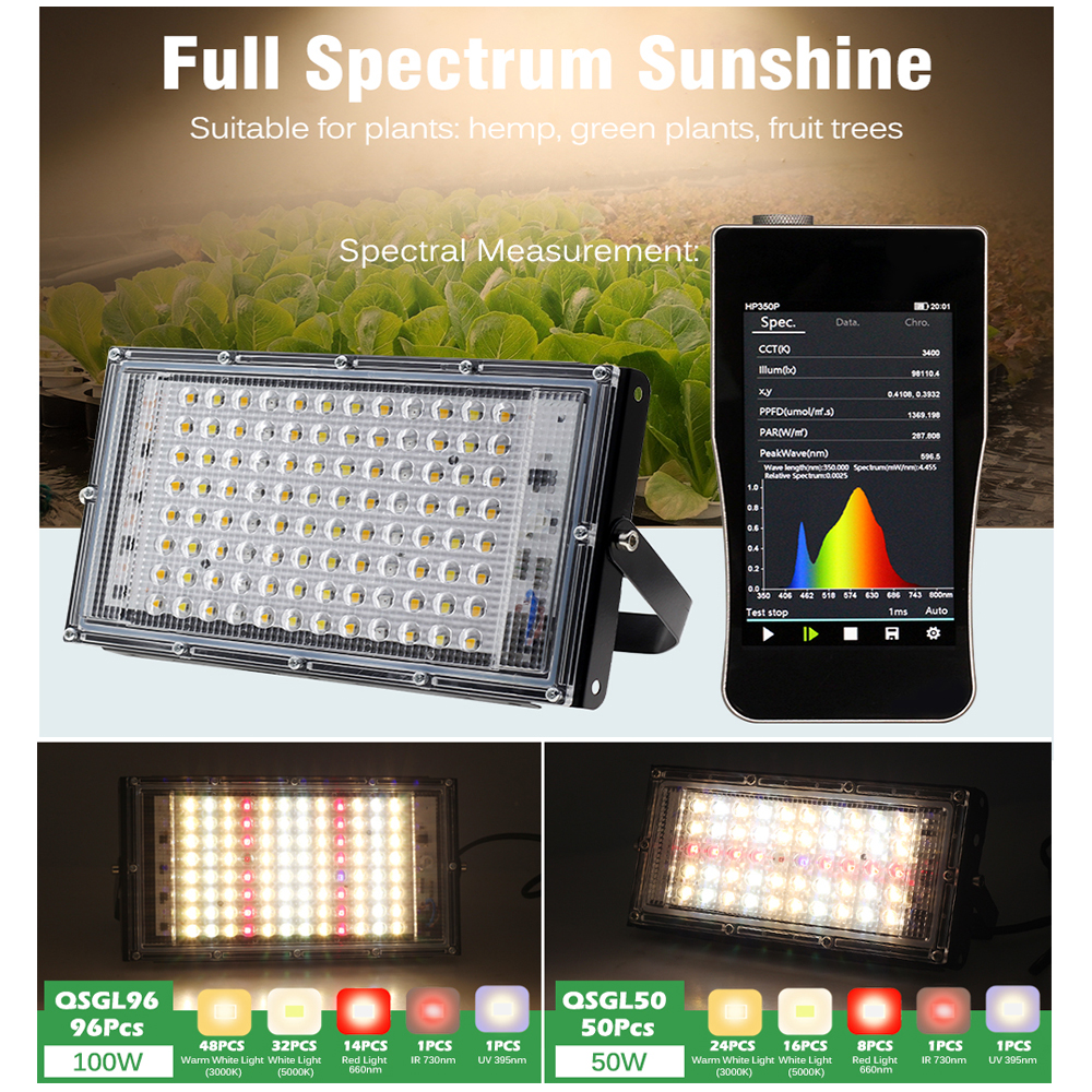 フルスペクトル LED 成長ライト 50 ワット 100 ワット 220 ボルト水耕屋内植物成長ランプ温室播種 IP65 防水