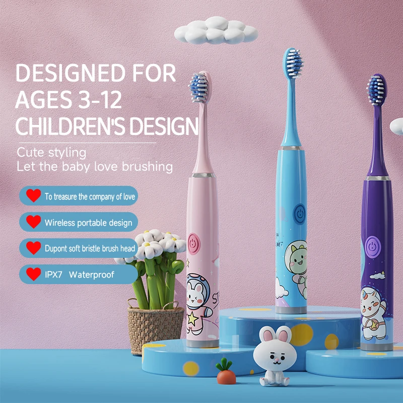 Clearance_어린이용 전동 칫솔 고밀도 DuPont Soft Bristles IPX7 방수 배터리 버전 Strong Power_Contin
