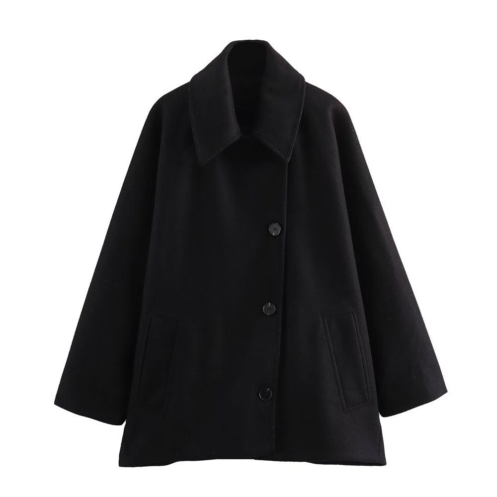 UNIZERA-casaco curto misturado para mulheres, pescoço polo casual, top personalizado, manga de capa, inverno, novo