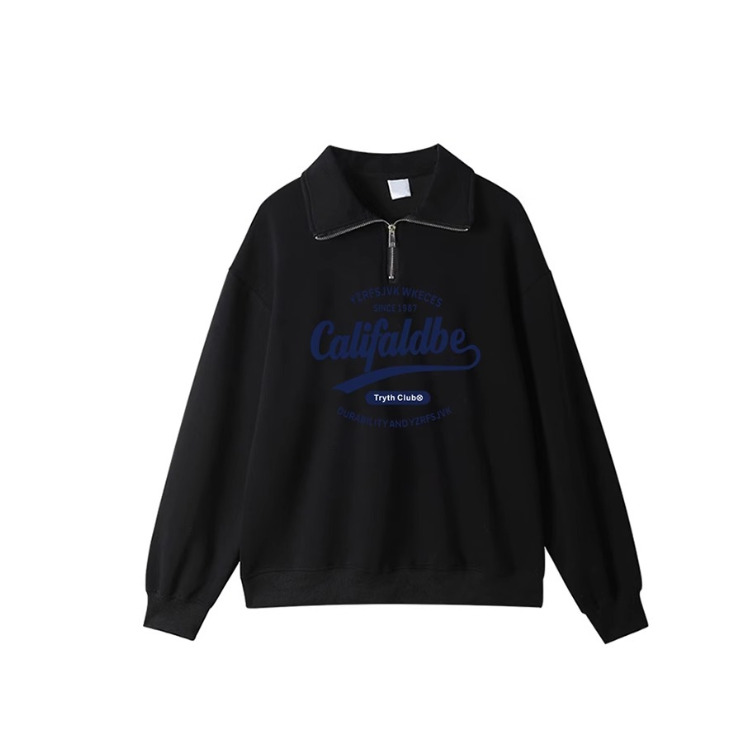 Loose Long Sleeve Polo Neck Half Zipper Sweatshirt Women's Korean Sle Autumn Winter New Letter Print Lazy Sle Pullover