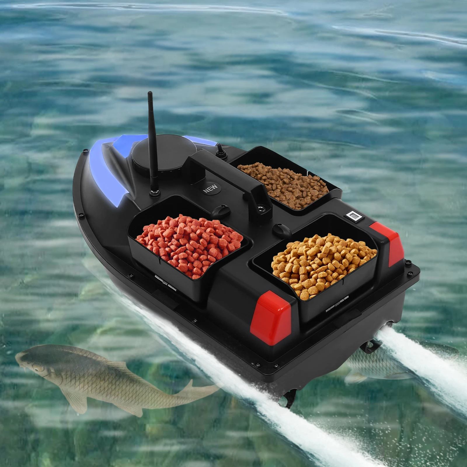 500 m Köderboot GPS, Angelköderboot mit LED RC, automatische Rückkehr, Wind- und Wellenbeständigkeit, Angelköderboot 3 Köderboxen