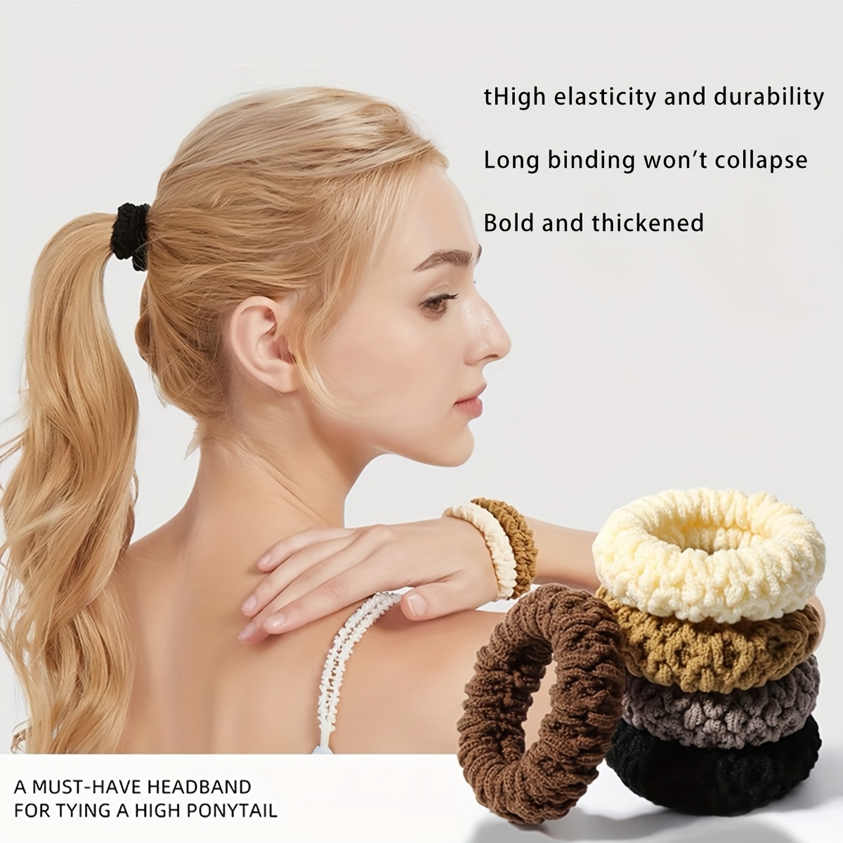10 Stück verbesserte breite und dicke Haargummis, modisch für Pferdeschwänze und Dutts, hergestellt aus strapazierfähigem, elastischem Material, das nicht verdammt