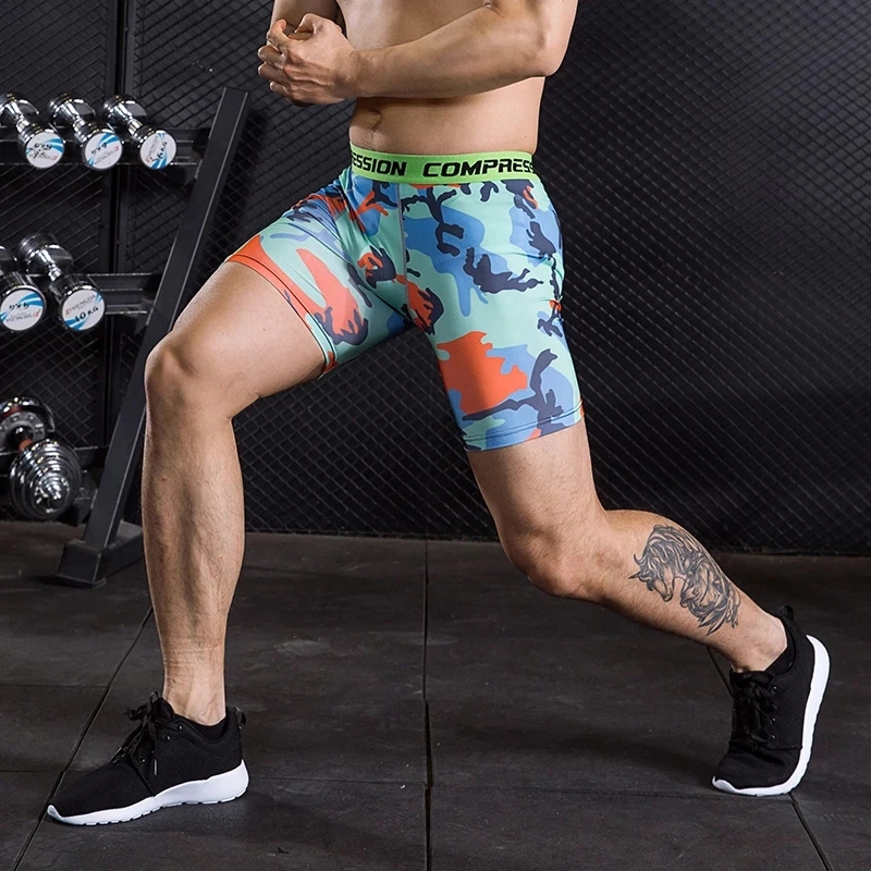 Pantaloncini a compressione da uomo Collant bodybuilding mimetico con stampa 3D Pantaloncini da palestra da uomo corti Pantaloncini da corsa elastici per sport muscolari maschili