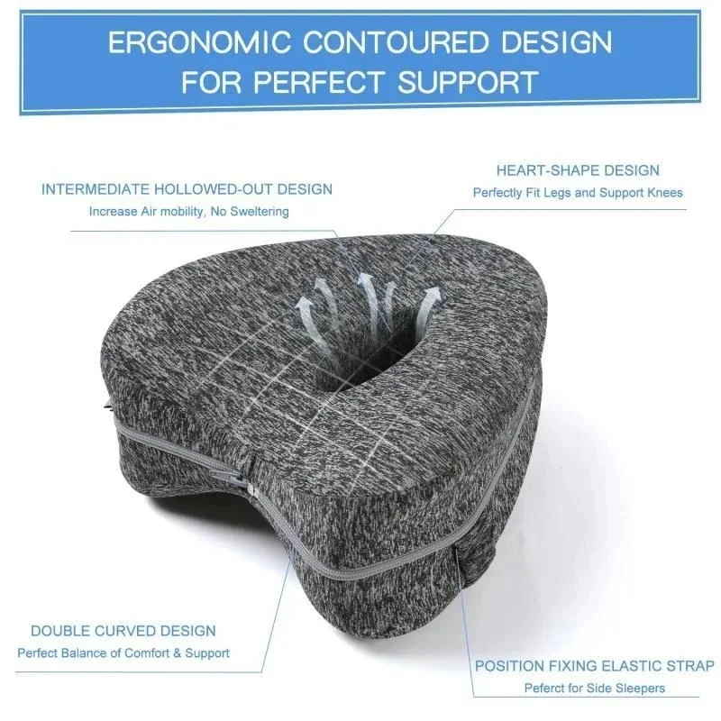 Cuscino per gambe in cotone memory Cuore cavo Gravidanza Side Sleeper Sciatica Sciatica Ortopedica Cuscino per sollievo dell'anca per letto, divano