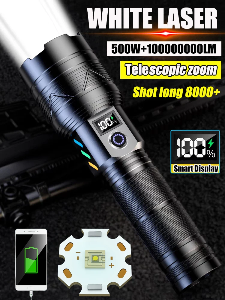 Faro LED de 800 vatios 10000000   Linterna frontal Lumen, linterna de 8000 metros, recargable por USB, con pantalla inteligente