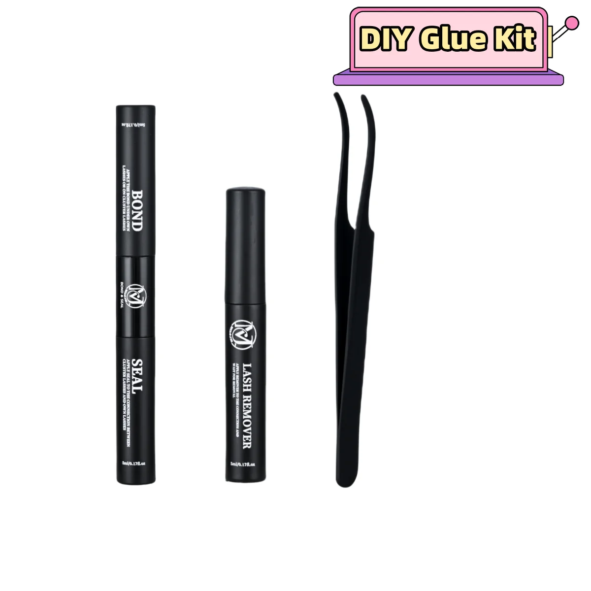MJ Lash Bond and Seal 10 ml Einzelwimpernkleber und Versiegelung Superstarker Halt Wimpernverlängerung und Wimpernkleberentferner 5 ml Pinzette