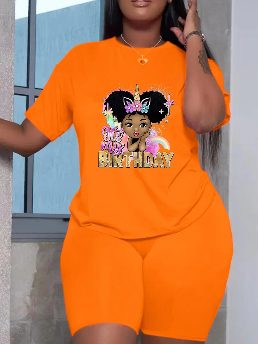 女性用半袖グラフィックプリントTシャツ,カジュアルウェア,ツーピースセット,夏服,ストリートウェア