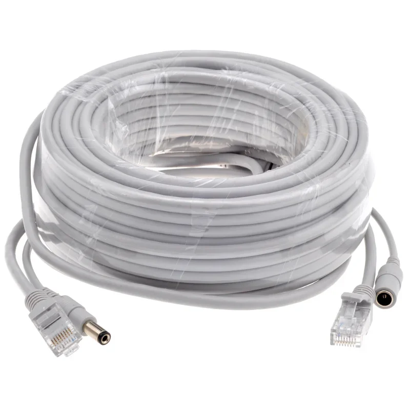 ESCAM 5M/10M/15M/20M/30M Optionales graues CAT5/CAT-5e Ethernet-Kabel RJ45 + DC-Strom-CCTV-Netzwerk-LAN-Kabel für System-IP-Kameras