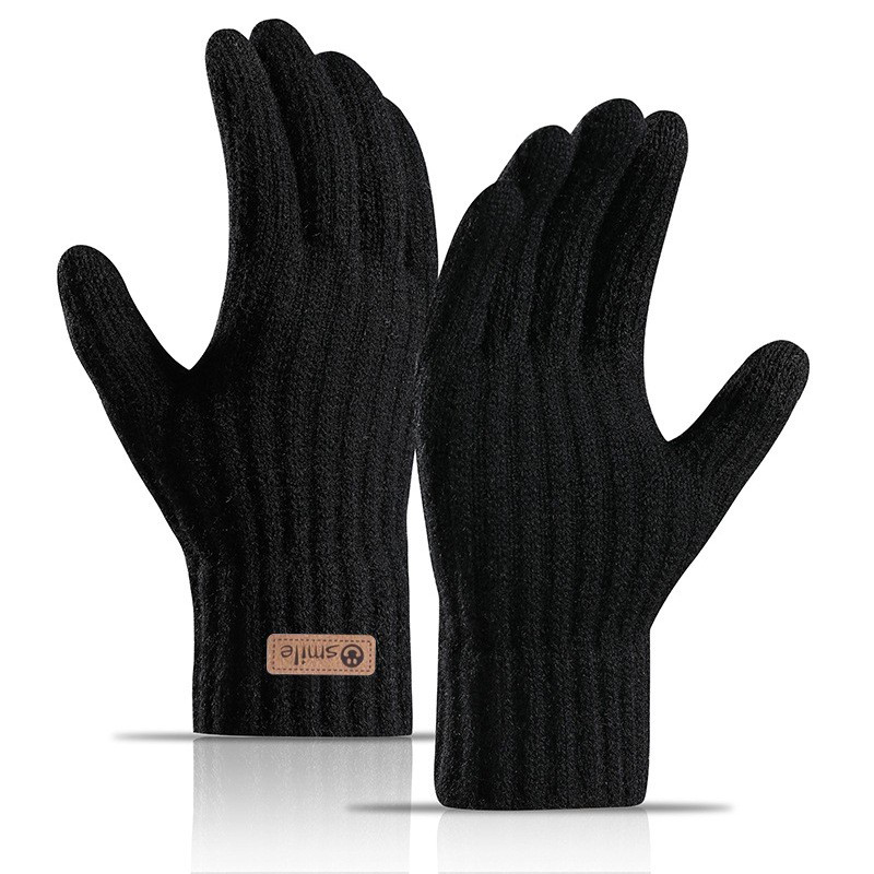 2024 new men's warm gloves winter touch screen plus fleece gloves cold warm wool knitted gloves