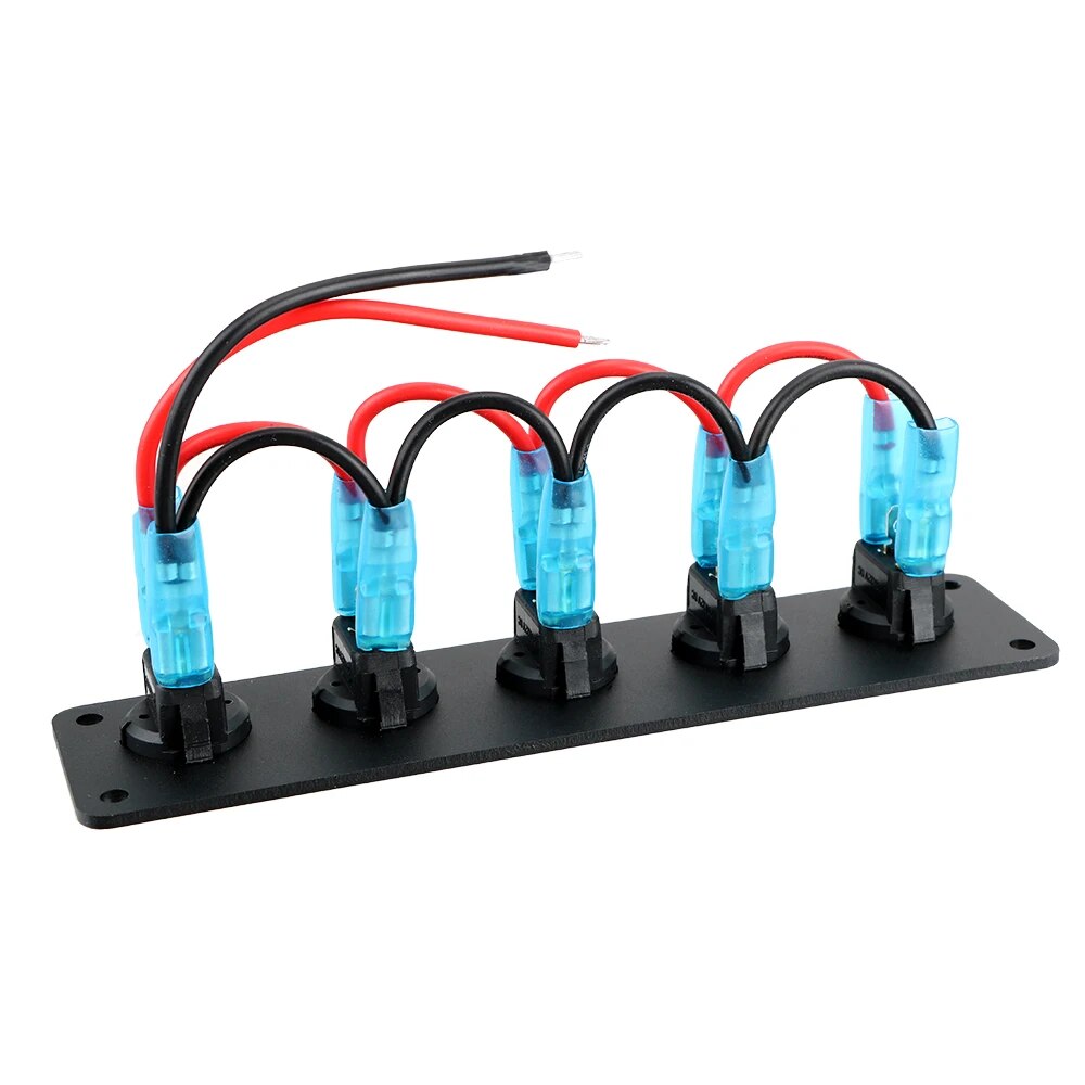 ラウンドダッシュロッカートグルスイッチパネル 12-24V 5 ギャングインテリアパーツ RV ボートヨット MarineCar マリン防水ブルー LED