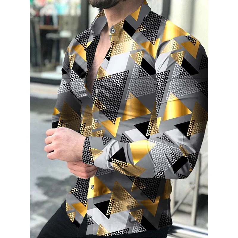 ファッション高級ソーシャル男性長袖シャツターンダウン襟ボタンシャツ 2023 メンズパーティー服カジュアルフラワープリントトップス