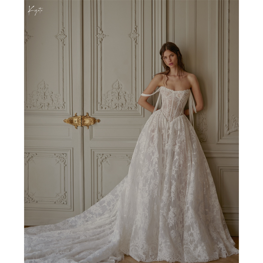 Kyoto Customize Ivory Lace Appliques Off Shoulder Wedding Dress A-Line Long Train vestidos de novia Zip Back Formal Evening 2025