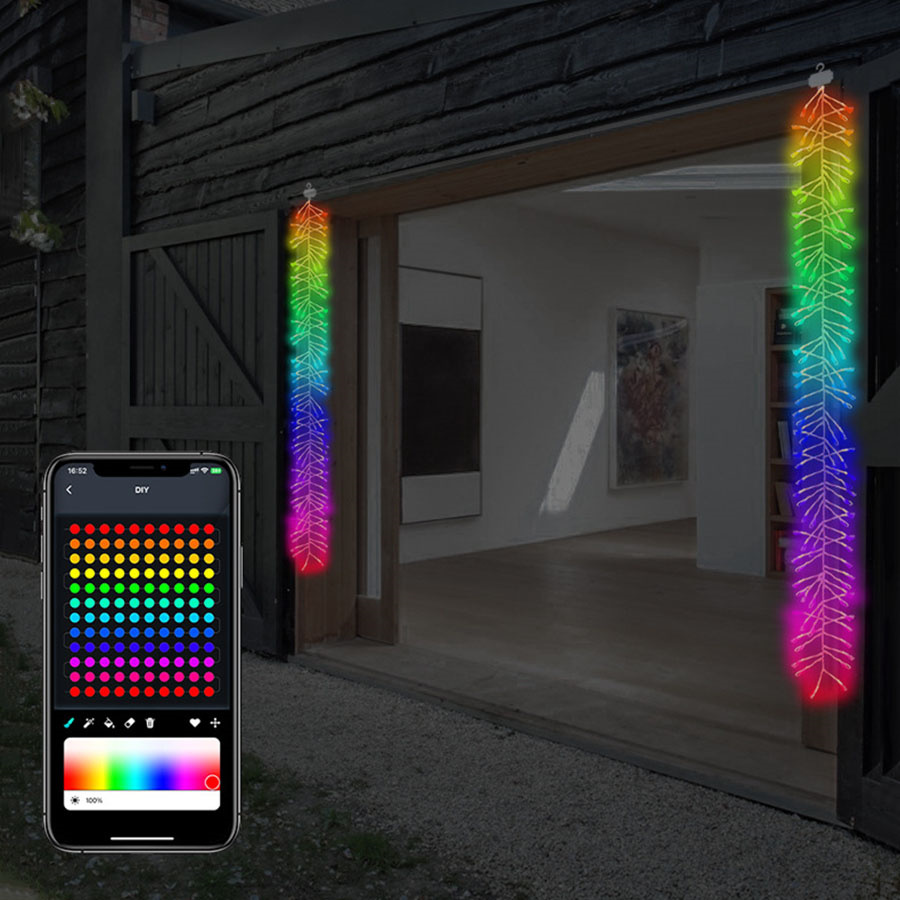 1,65 m RGBIC Smart Firecracker Lichterkette Dreamcolor App-gesteuerte Weihnachts-Cluster-Lichterkette für Tür- und Fensterdekoration