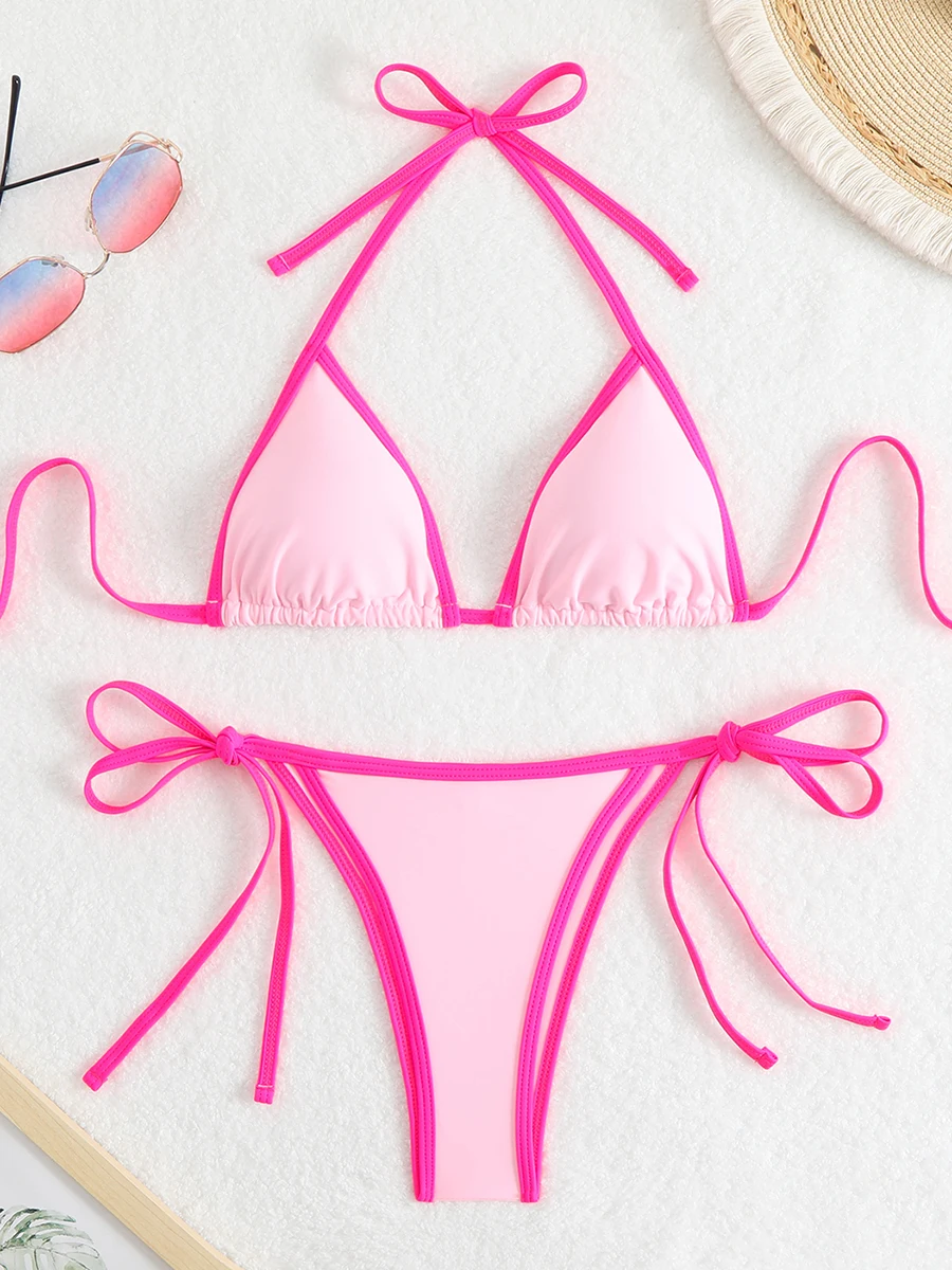 Maillot de bain brésilien sexy, triangle, col licou, string, pour femmes, baigneuses, vêtements de plage, 2025