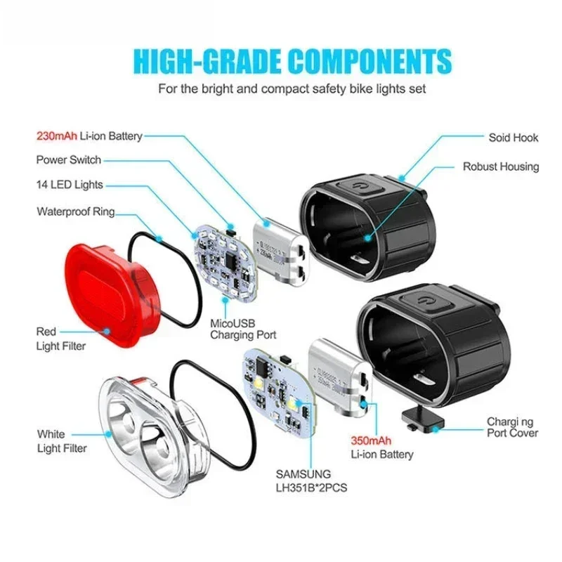 Luzes noturnas para bicicleta, lanternas traseiras ultrabrilhantes à prova d'água multimodo para mountain bike, mini lanternas, acessórios para bicicleta