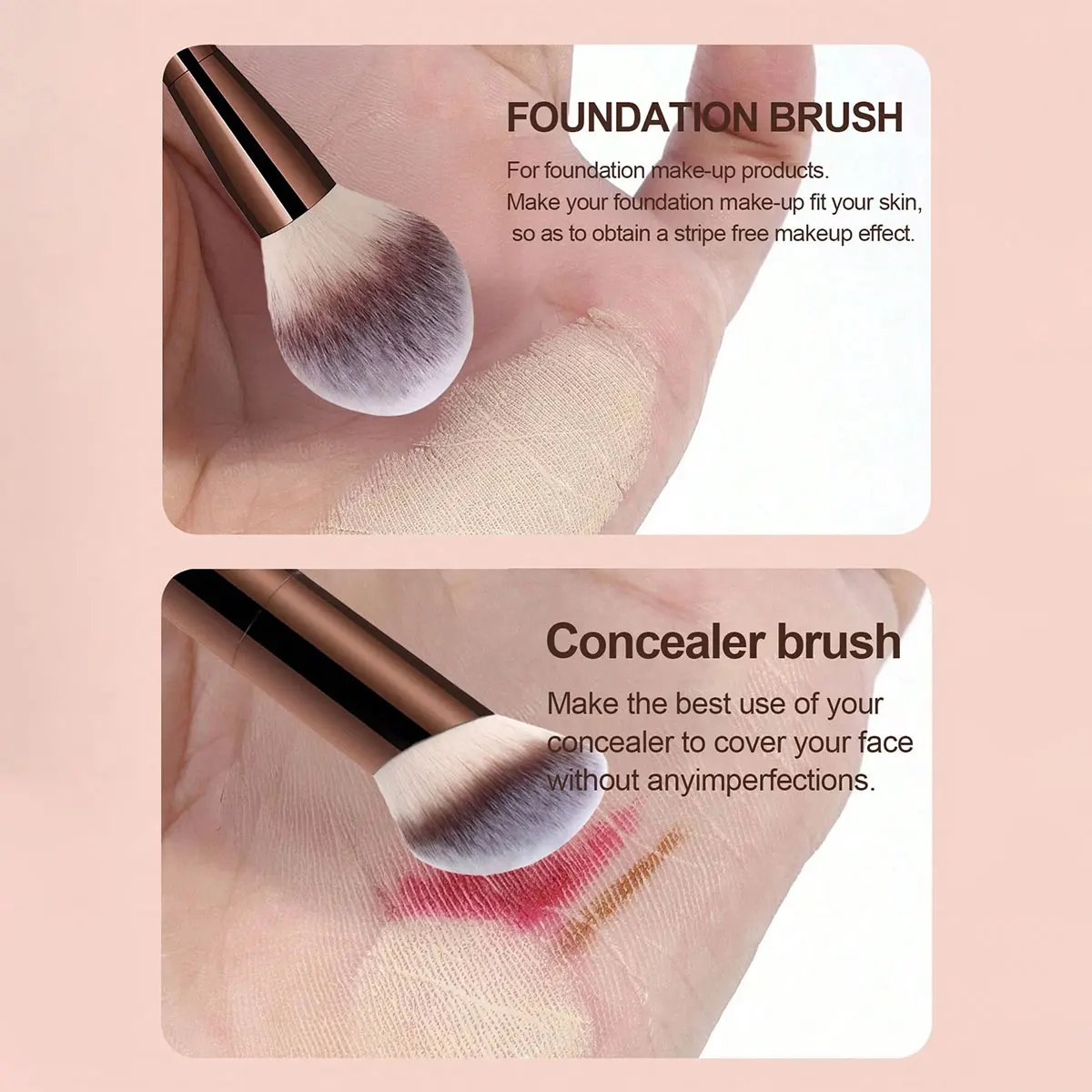 Juego de brochas de maquillaje profesional de 7 piezas, incluye: 4 brochas faciales de doble punta, 1 brocha en ángulo, 1 brocha para base de mango corto,