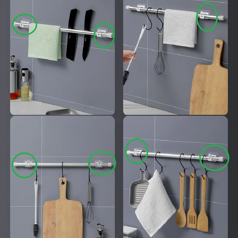 Soportes para barras de cortina, ganchos autoadhesivos para barras de cortina, sin clavos, ajustables, colgadores de cortinas, 2/4 Uds.