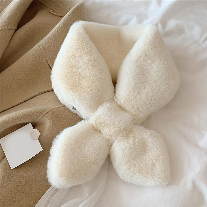 Bufanda cruzada para mujer Otoño Invierno mantener caliente grueso cuello de felpa Color sólido piel de conejo falso redecilla bufandas calentador regalo para niña