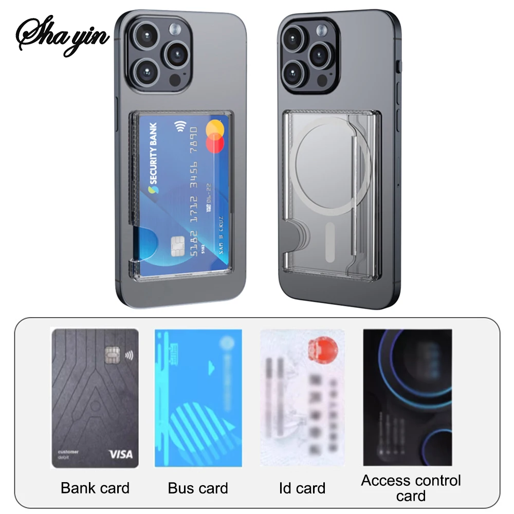 Portafoglio magnetico trasparente Custodia in plastica ad forte adsorbimento Custodia portatile con slot per schede per iPhone 16 15 Pro Max 14 13 12 per uomo