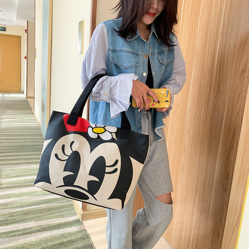 Disney Cartoon Mickey Damen Handtasche Student Mode Leinwand Umhängetasche Donald Duck Große Kapazität Einkaufstasche