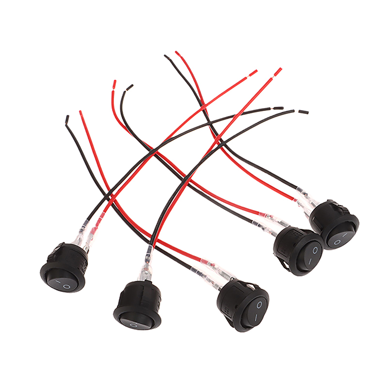 Interruptor de balancim redondo com fio, Mini Toggle Switch, On Off, SPST, carro, automotivo, RV, 2 pinos, 12V, 5Pcs