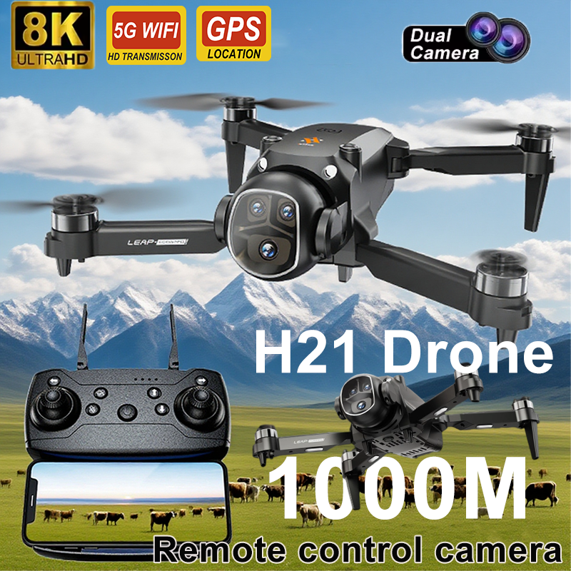 H21 drone gps 8k hd câmera dupla grande angular 5g wifi fpv quadcopter sem escova dobrável evitar obstáculos aéreo uav 2km drone brinquedo