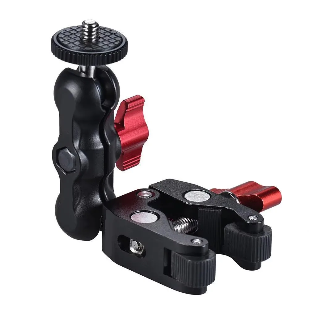 Super Clamp Camera Clamp Mount Monitor 360° Ballhead Magic Arm Double Ball Head Adapter with 1/4"-20 & 3/8"-16  For video