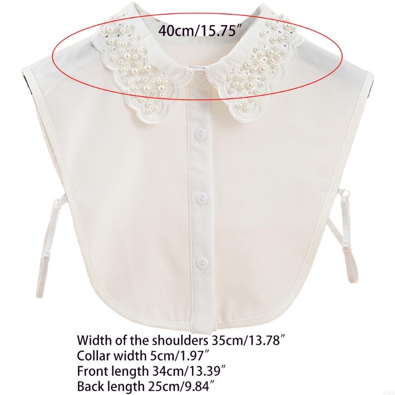 N5KB Korean Imitation Pearl Beaded Fake Collar for Women Detachable White Dickey Blouse Hollow Out Embroidery Scalloped