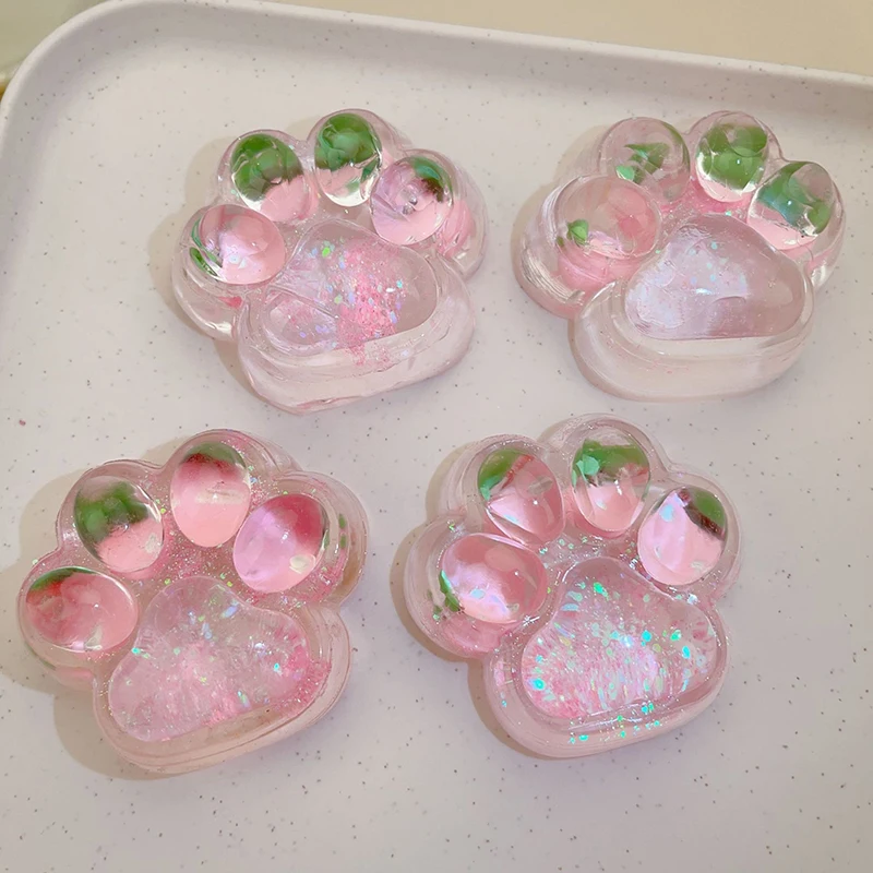 Fidget Toy Kawaii Transparent Strawberry Cat Paw Squeeze Toys Creative Slow Rebound Decompression Venting Rebound Toys For Kids