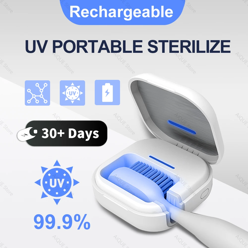 AiQUE Sterilizzazione al 99,99% Shell 280nm Sterilizzatore per spazzolino UV Mini portatile 350mAh Custodia da viaggio ricaricabile Bagno