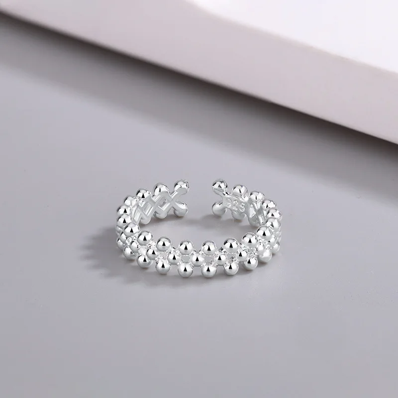 Doppelschichtkugel aus 925er Sterlingsilber ​ Offene Ringe für Frauen, Hochzeit, luxuriöser Qualitätsschmuck, Accessoires, Schmuck Argent 925