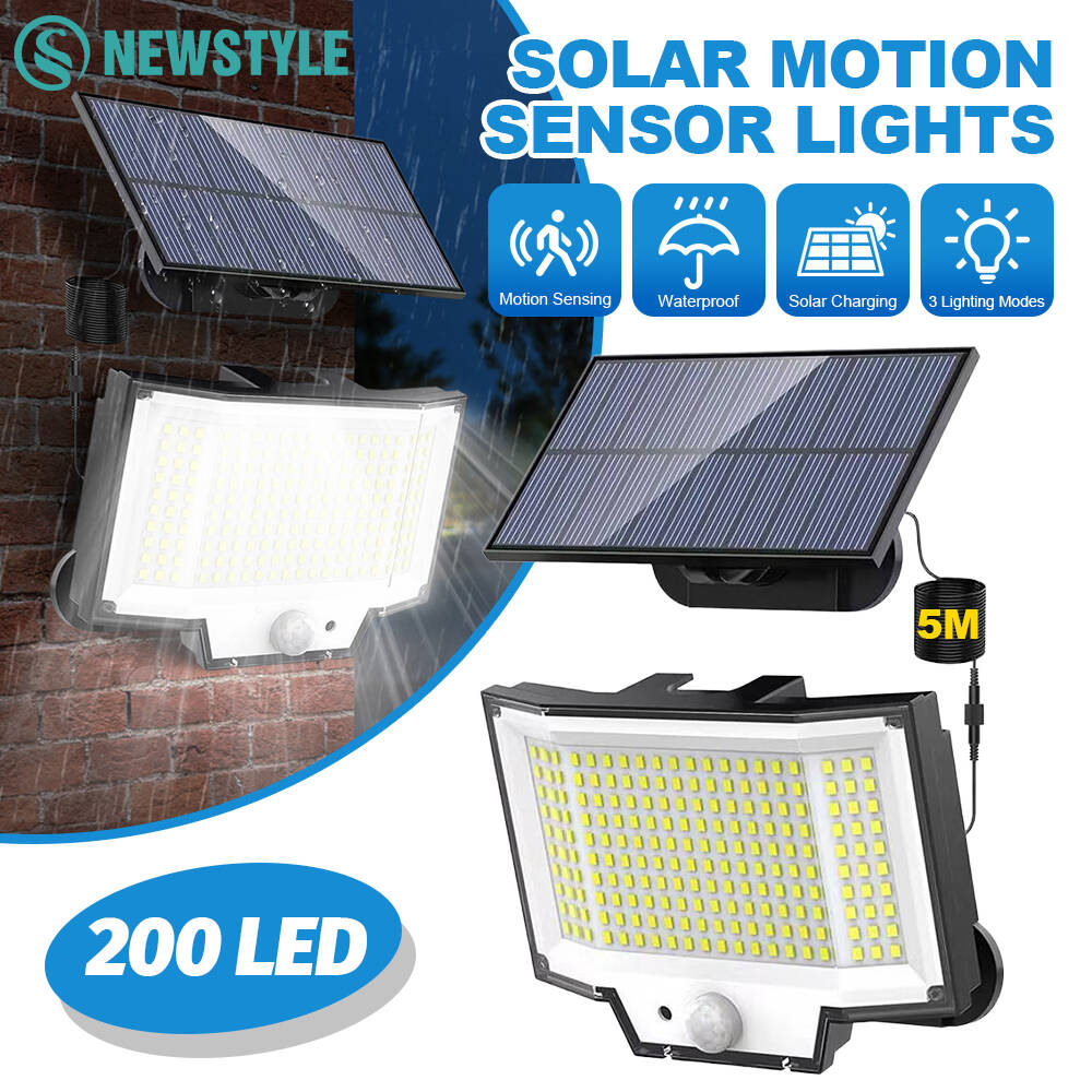LED-Solar-Bewegungsleuchten für den Außenbereich, 200/210 LEDs, 3 Modi, Solar-Sicherheitslicht, Flutlicht mit Fernbedienung, Garten, Hof, Schuppen, Garage ﻿