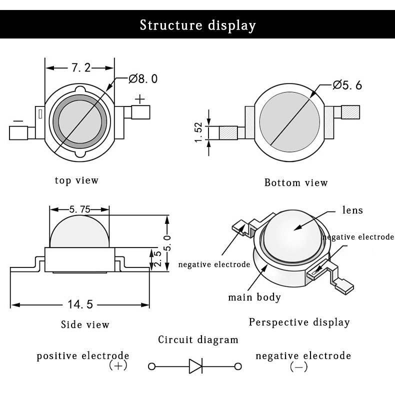 Lâmpadas LED Chip de alta potência, Diodos SMD COB, Grow Light Beads, Branco Natural, 1W, 3W, 5W, 4000-4500K, 50PCs