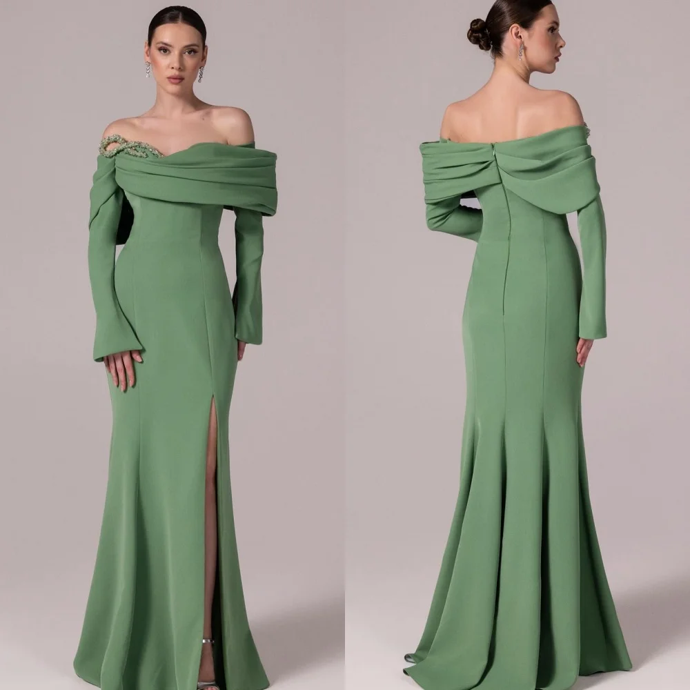 Sukienki na zamówienie w nowoczesnym stylu, modne, dżersejowe, z dżetami, plisowane, syrenka, z odkrytymi ramionami, długie, eleganckie sukienki na specjalne okazje.