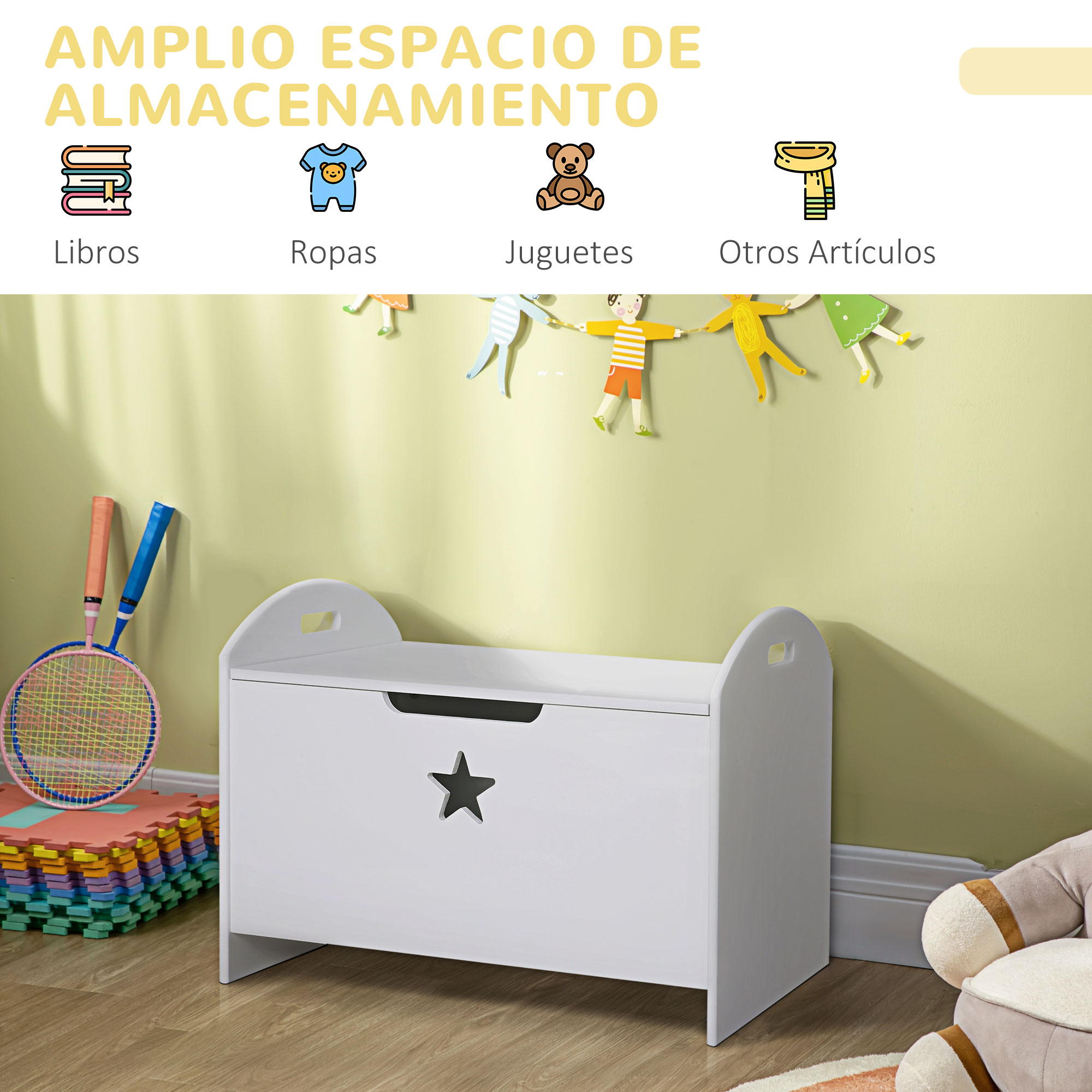 HOMCOM Baúl de Almacenaje Juguete con Tapa Reversível Amplio Espacio Carga 20 kg