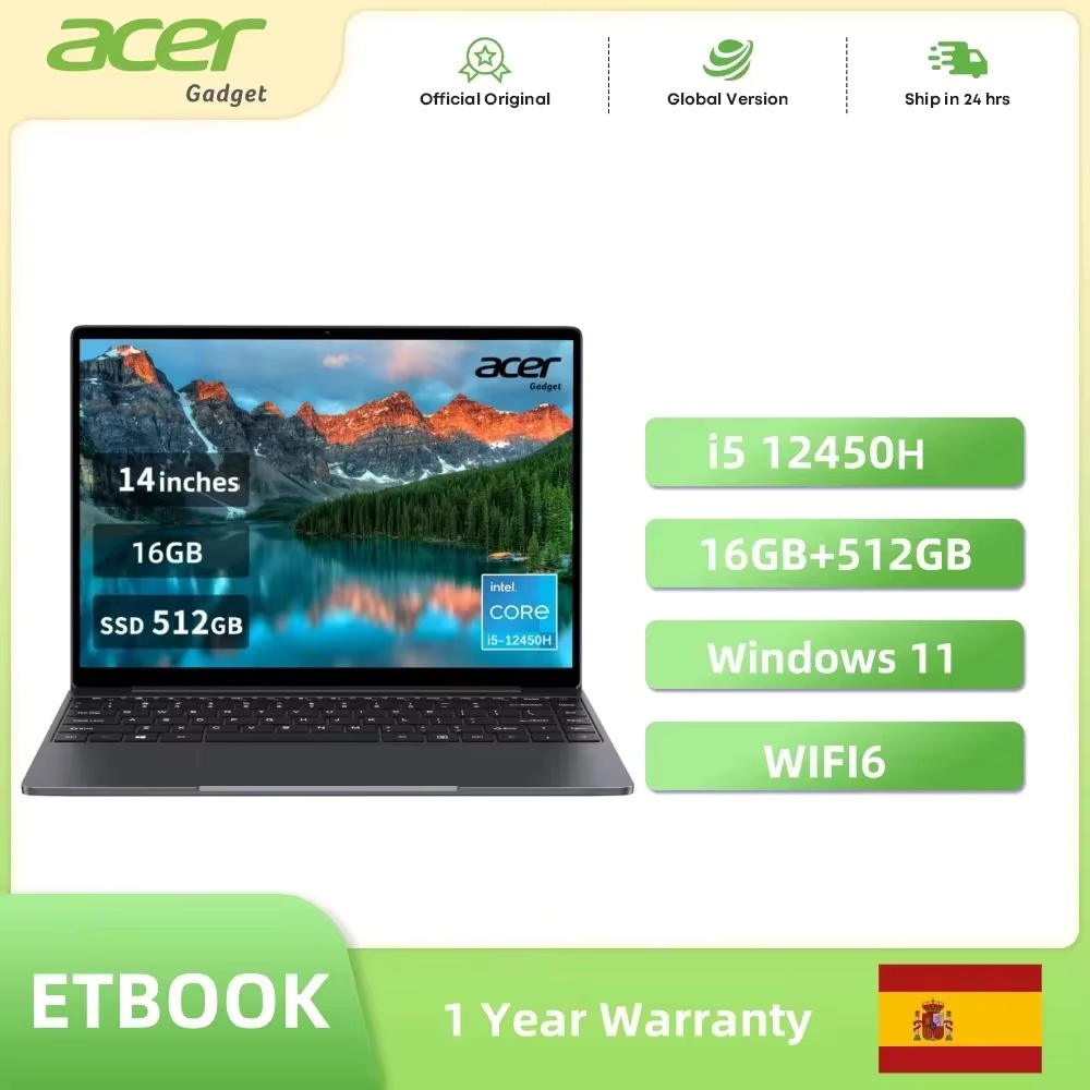 Acer Gadget e10 ETBook Gaming Laptop Intel Laptop Core i5-12450H 16GB RAM 512GB SSD Computer 14" 2K IPS WiFi6 Windows 11 laptops