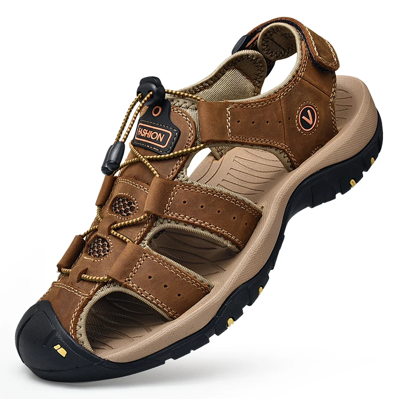 Sandali da uomo estivi Scarpe casual da uomo in vera pelle Sandali da uomo in pelle da esterno per uomo Scarpe da spiaggia Scarpe romane Taglie forti 38-48