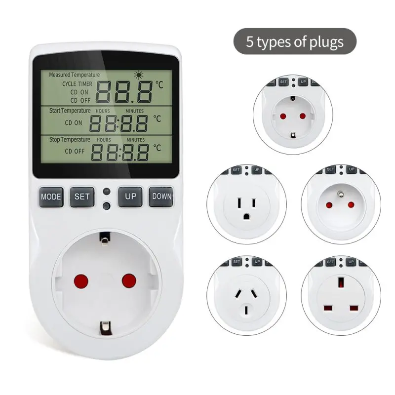 Enchufe con temporizador UE/EE. UU./FR, termostato, controlador de temperatura Digital, toma de corriente con interruptor de temporizador, sonda del Sensor, calefacción y refrigeración