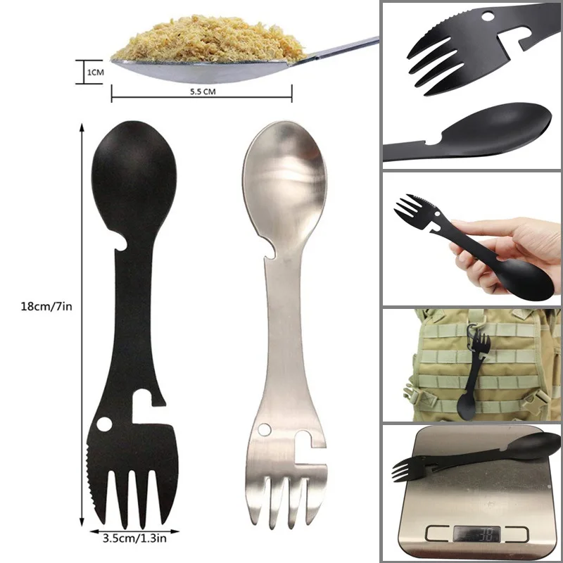 5 Trong 1 Cắm Trại Bộ Đồ Ăn Đa Dụng Cụ Cầm Tay Thép Không Gỉ Muỗng Nĩa Chai Có Thể Dụng Cụ Mở Răng Cưa Dao Ngoài Trời Dụng Cụ Ăn Uống