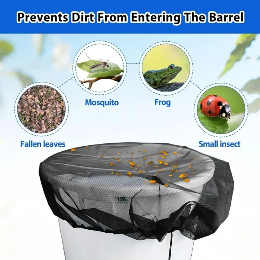 30/60/100cm Rain Barrels Screen Water Bucket Covers Insect Proof Mesh Cover Rain Water Collection Bucket Netting with Drawstring