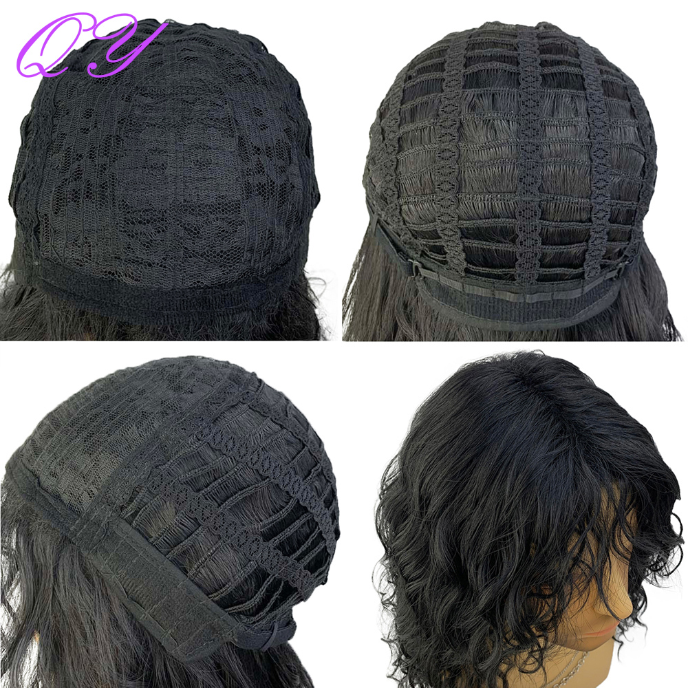 วิกผมผู้ชายสังเคราะห์ธรรมชาติหยิกสีน้ําตาลเข้มวิกผมชายกับ Bangs Water Wave ทุกวันหรือคอสเพลย์ปรับวิกผมชาย