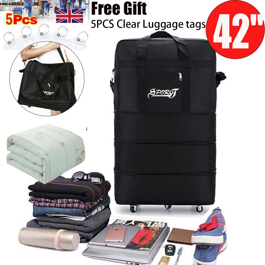 42" Extra Large Lightweight Luggage Trolley Suitcase Travel Bag Handbag BAG UK