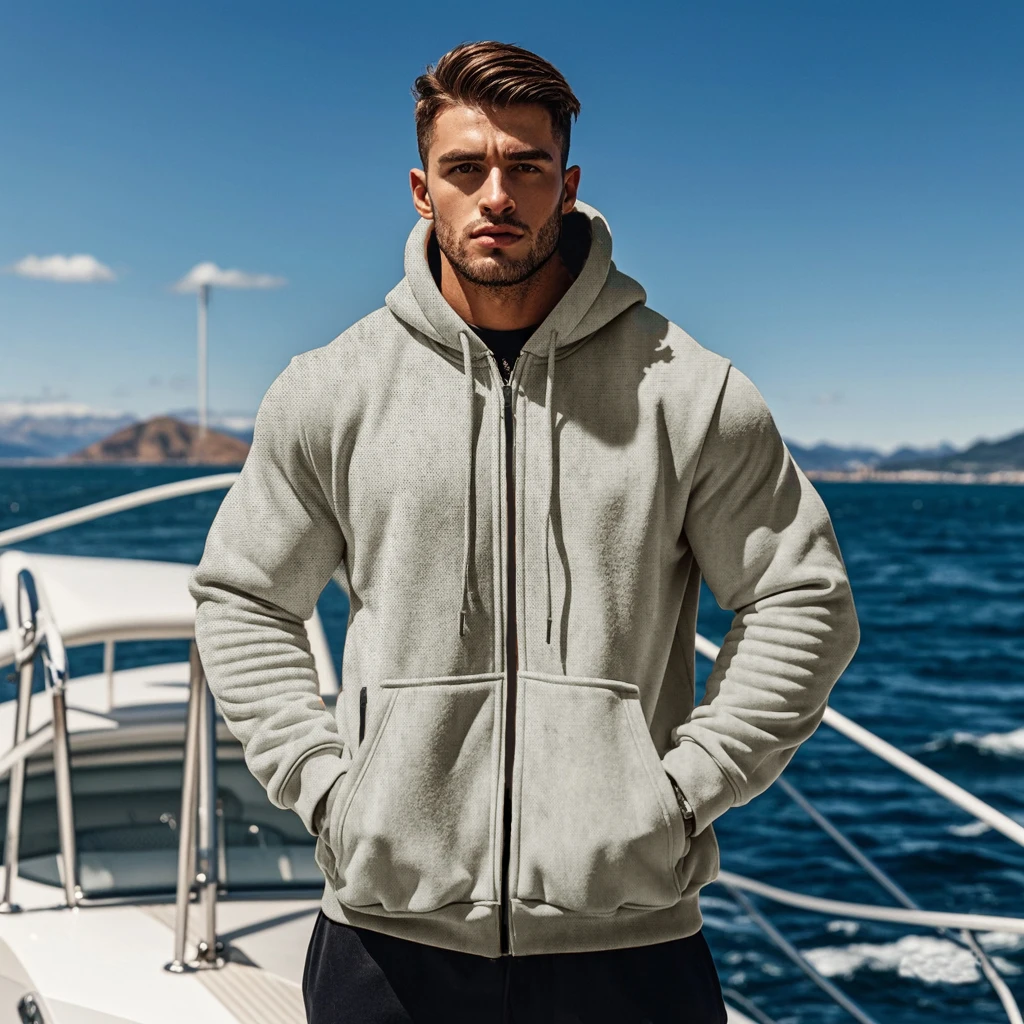 Moletom com capuz de lã confortável masculino com zíper camisa esportiva moletom de manga comprida temporada outono e inverno