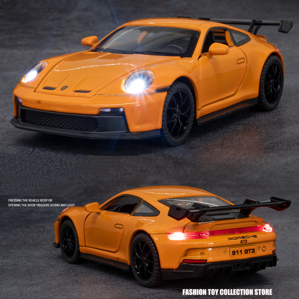 1: 32 Parsche 911 GT3 modelo de carro de liga esportiva brinquedo fundido com som e luz veículos decoração brinquedos para crianças presente