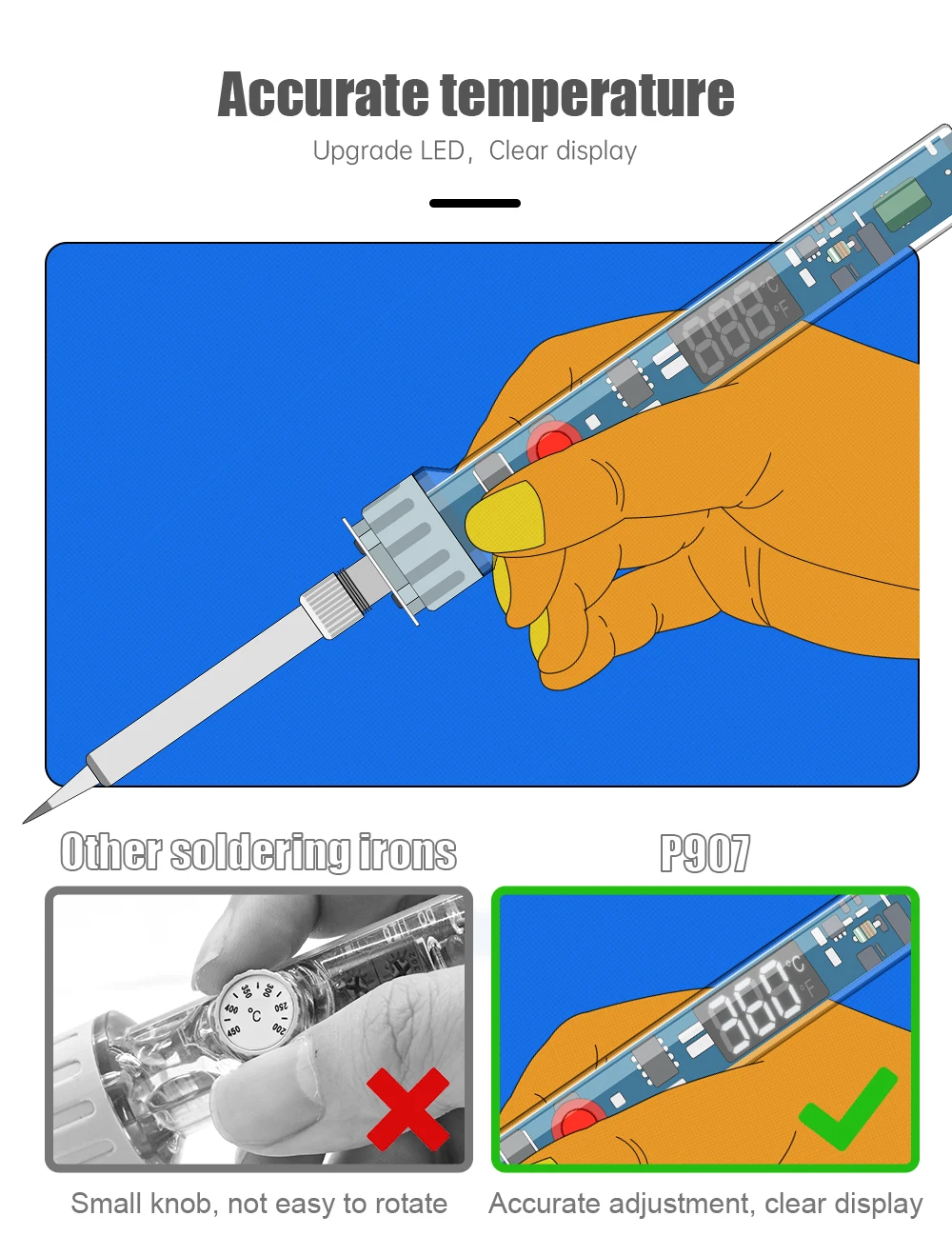 JCD 100W New Electric Soldering Iron P907 110V 220V Adjustable Temperature LCD Digital Display With Switch Welding Repair Tools
