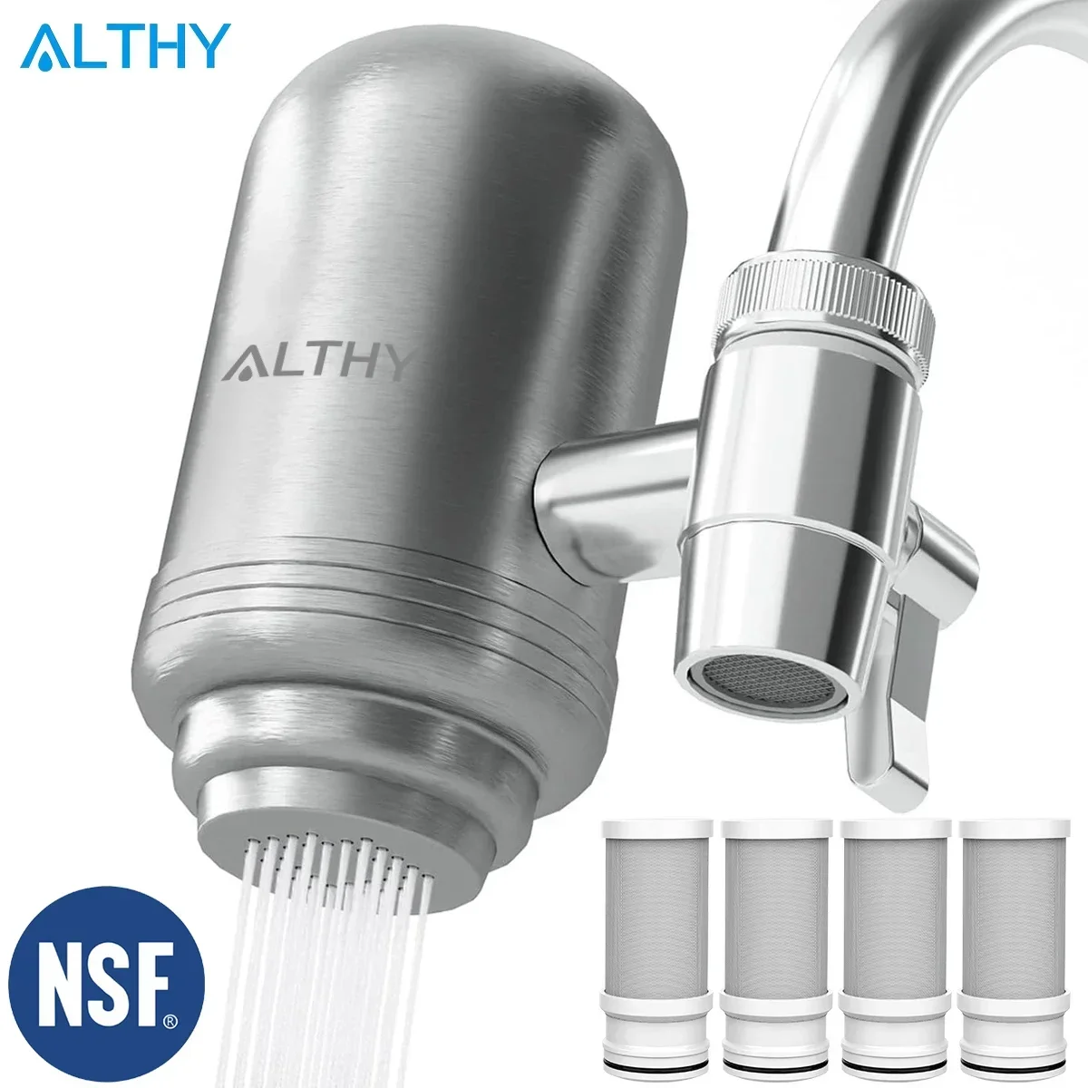 ALTHY ก๊อกน้ําสแตนเลสระบบเครื่องกรองน้ําประปาที่ผ่านการรับรอง NSF ช่วยลดสารตะกั่ว คลอรีน และรสชาติไม่ดีในครัว