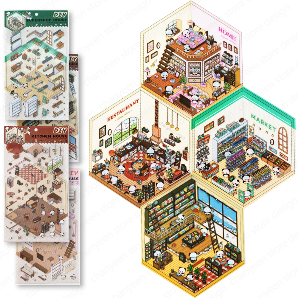 Cena em miniatura dos desenhos animados 3d paisagismo adesivos visuais empilhamento tridimensional adesivos presente de natal para crianças